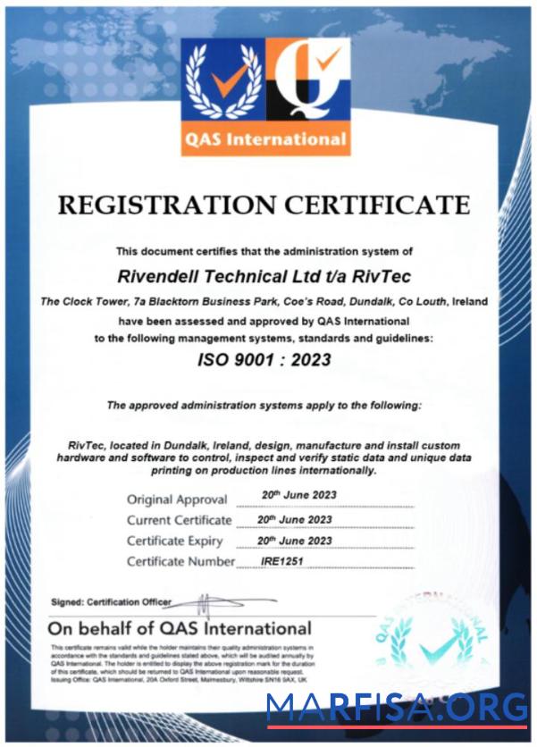 Blank Ireland Rivendell Technical certificate of registration Word and PDF template